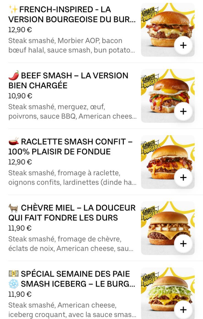 Profil Uber Eats Smash Burger Besançon — Après