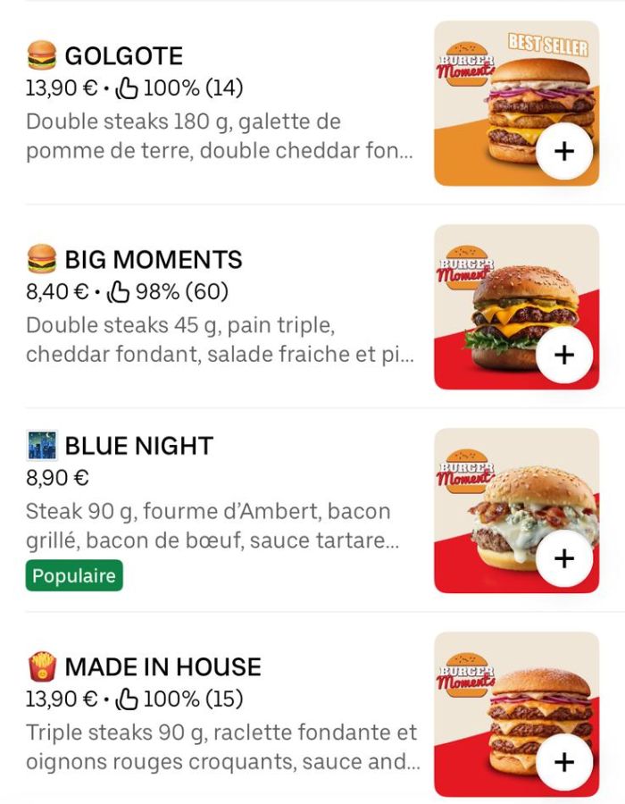 Profil optimisé Burger Moment